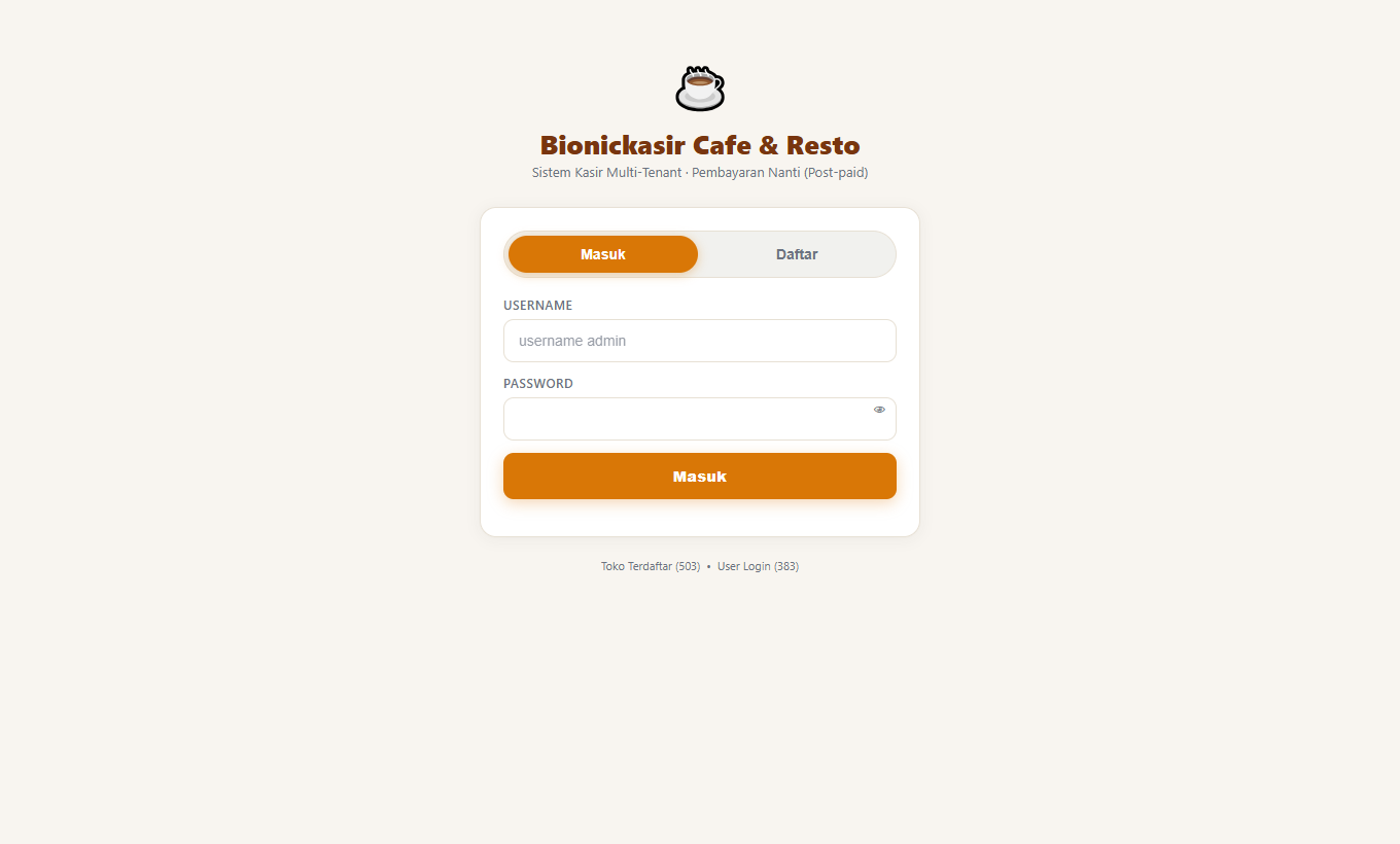 Halaman login & daftar BionicCafe